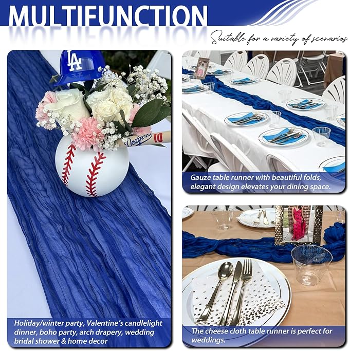 8 Pack Royal Blue Cheesecloth Table Runner 17x108 inch Boho Gauze Cheese Cloth - Image 7