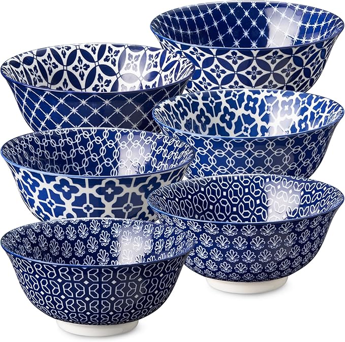 DOWAN Cereal Bowls Set of 6, Ceramic Soup Bowls 23 OZ, 6 Inch Small Dessert Bowls for Fruit, Snack, Ice Cream, Microwave Safe Bowls for Kitchen Decor and Housewarming Gift, Dishwasher