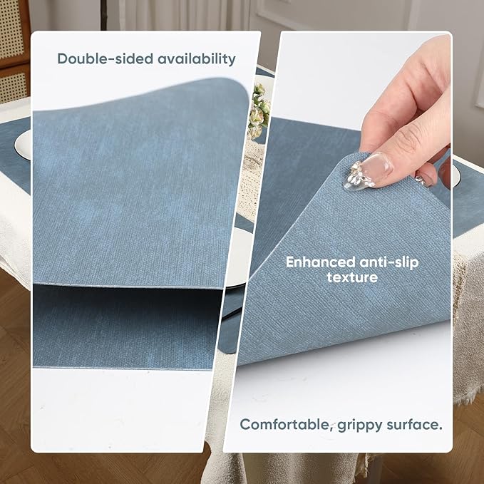 Blue Reversible Faux Leather Placemats – Set of 6 Waterproof, Heat-Resistant & Easy-to-Clean Table Mats for Modern Dining