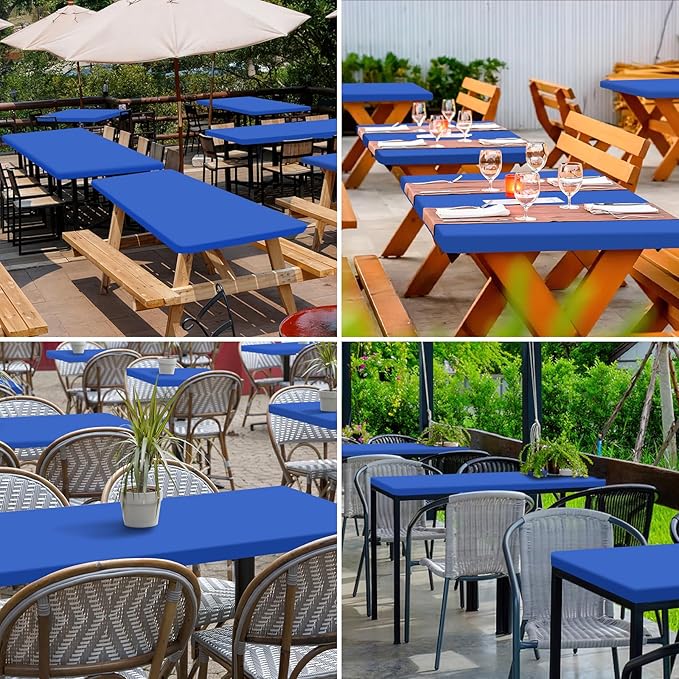 homing 2 Pack Rectangle Table Cloth, Elastic Fitted Fabric Tablecloth Fits for 4 Foot Folding Tables, Washable Table Cover for Picnic, Camping, Indoor & Outdoor (Blue, 24" x 48")