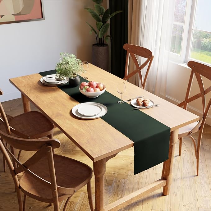 Encasa XO Table Runner, Yarn Dyed Ribbed Cotton 13"x98" | Dark Green, 12-Ply - Image 2