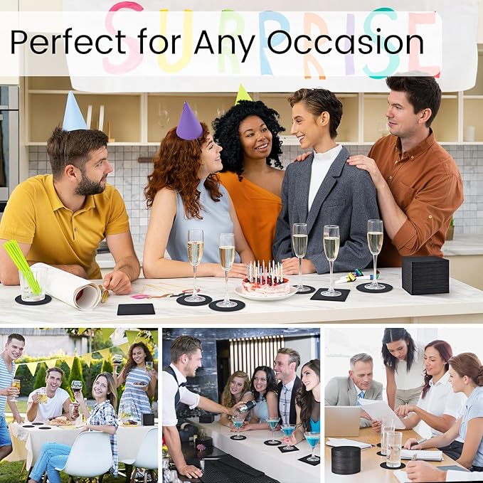 400 Pieces Disposable Paper Coasters, GOH DODD Thickened (1.5MM) 4 Inch Bar Coasters Bulk Absorbent Cardboard Blanks for Drinks DIY Arts Crafts Wedding Party Gifts Education, Black, Square Round