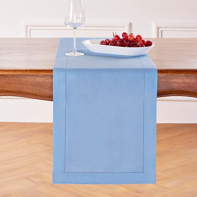 Solino Home 100% Pure Linen Table Runner Cornflower Blue Woven, 14 x 108 in | by SolinoHome