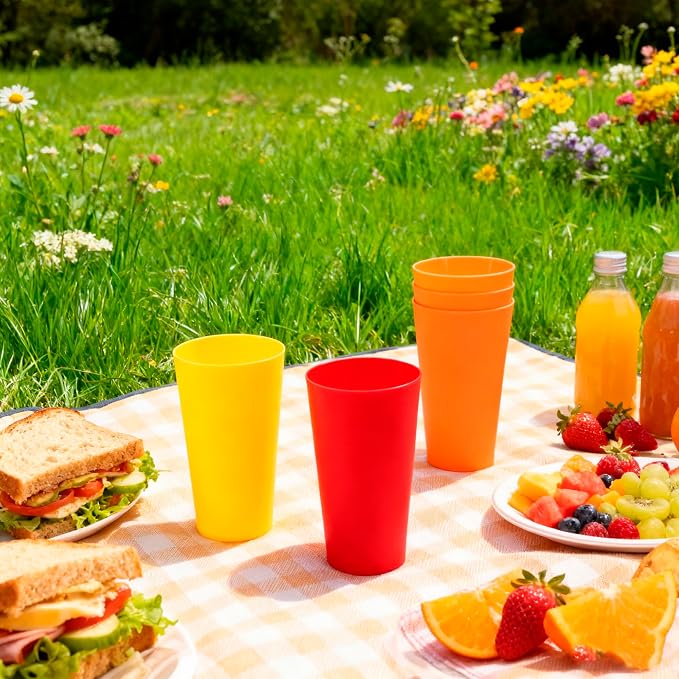 32 oz Plastic Cups Large Reusable set 12, Plastic Tumblers Sunset | Food Grade - Image 5