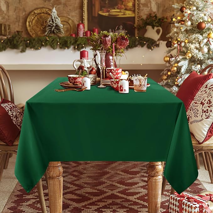 sancua Rectangle Tablecloth - 54 x 120 Inch - Stain and Wrinkle Resistant Washable Polyester Table Cloth, Decorative Fabric Table Cover for Dining Tables, Buffet Parties and Christmas, Hunter Green
