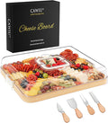 Portable Travel Charcuterie Board with Lid and Handle - Large Bamboo Cheese Board with 4 Cheese Knife Set for Outdoor, Picnics - Weddings, House Warming Gift for Women (1 Compartment, White)