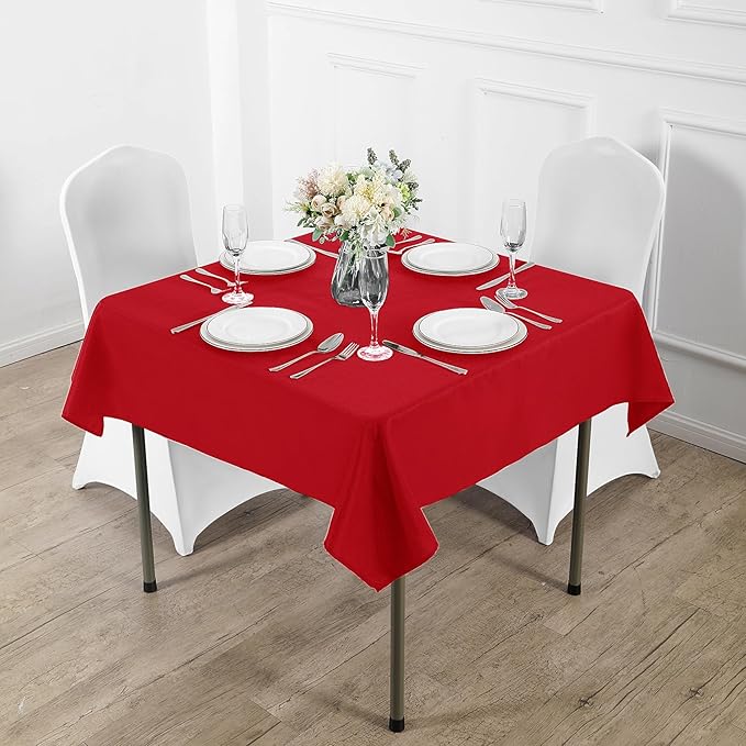 Fokitut 2 Pack Waterproof Square Tablecloth, 70x70 Inch, Stain Resistant and Wrinkle Polyester Table Cloth, Fabric Table Cover for Kitchen Dining, Wedding, Party, Holiday Dinner-Red