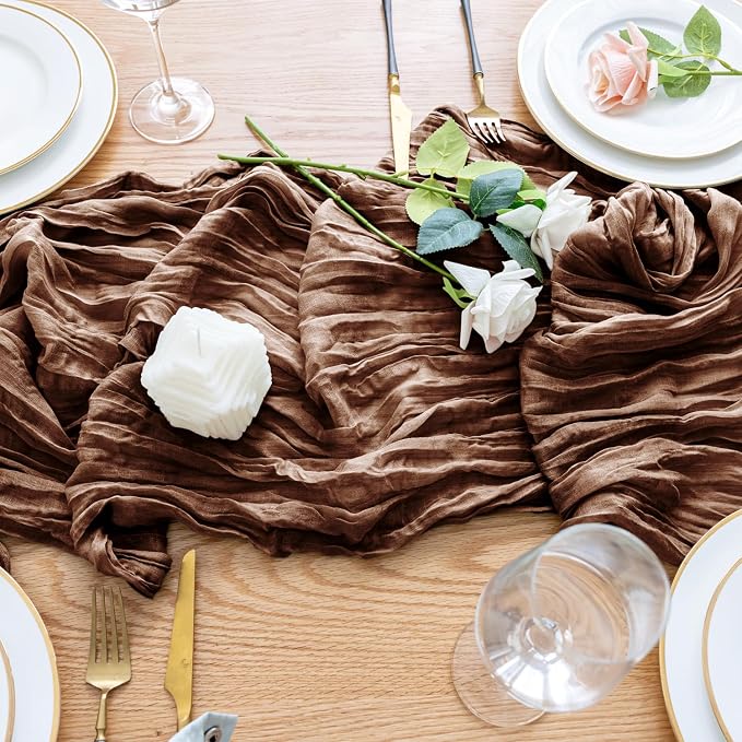Cheesecloth Table Runner Brown 10FT Boho Gauze Runner, 12 Pack | 120 Inch - Image 5