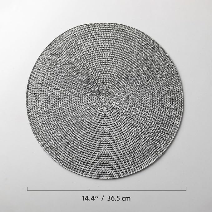 Round Placemats Set of 12 Plastic Woven Placemats Washable Wipeable Table Mats for Dining Table Heat Resistant Non-Slip Circle Place Mats (Gray)