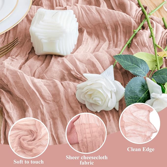 Cheesecloth Table Runner Dusty Pink 10FT Boho Gauze, 2 Pack | 120 Inch Cheese - Image 3