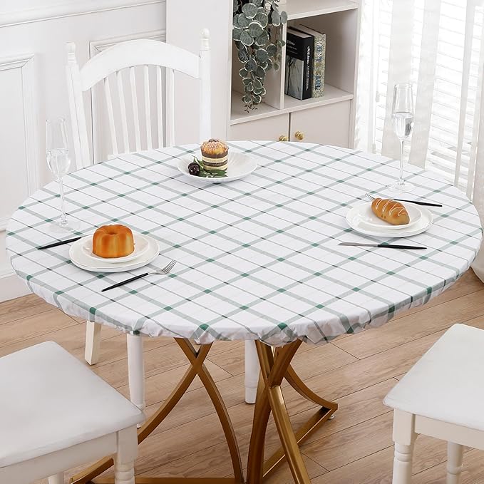 Walrus Round Vinyl Fitted Tablecloth with Flannel Backing Elastic Edge Design Table Cover Waterproof Oil-Proof PVC Table Cloth Stain-Resistant Best for 37"-44" Round