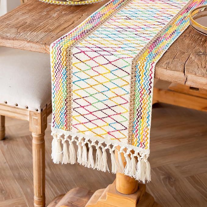 EMMTEEY Macrame Table Runner Boho Style 94 Inches Long, Hexagonal Colorful | - Image 5