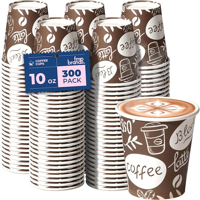 Fit Meal Prep 10 oz Coffee Cups 300 Count, Leak-Proof Hot Cup, Disposable Paper by FMPBRANDS