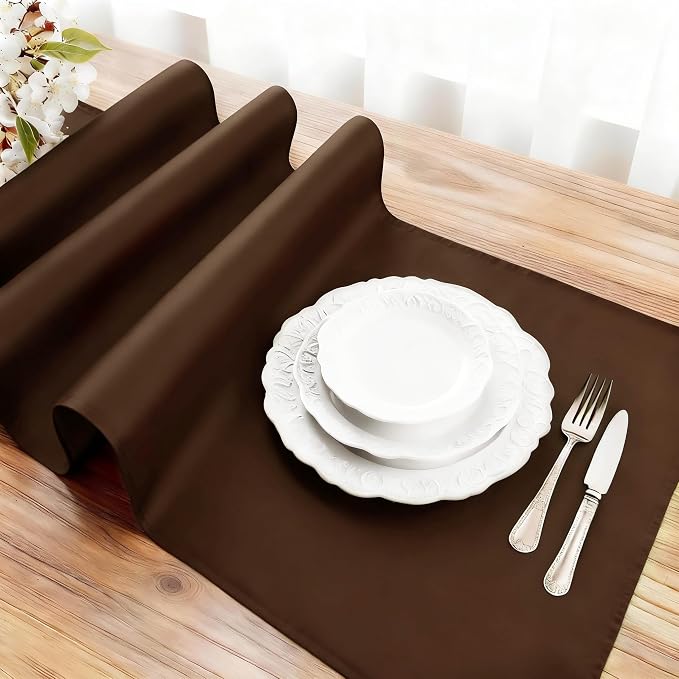 FOLINS&HOME Brown Waterproof Decorative Table Runner 90 Inches Long | 210GSM - Image 3