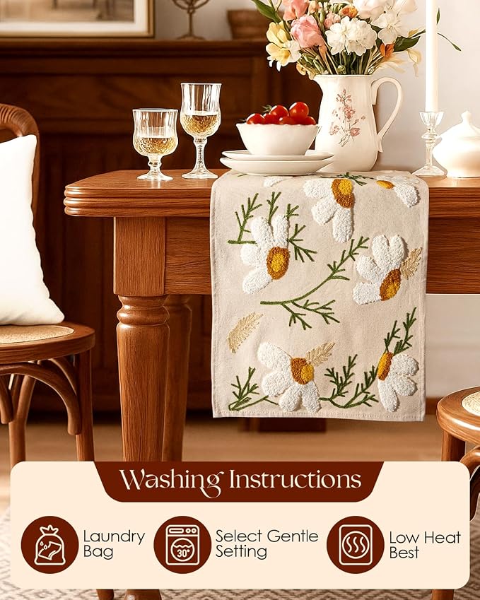 Canvas Embroidered Narrow 13"x 108" Table Runner, Rustic texture, Machine - Image 4
