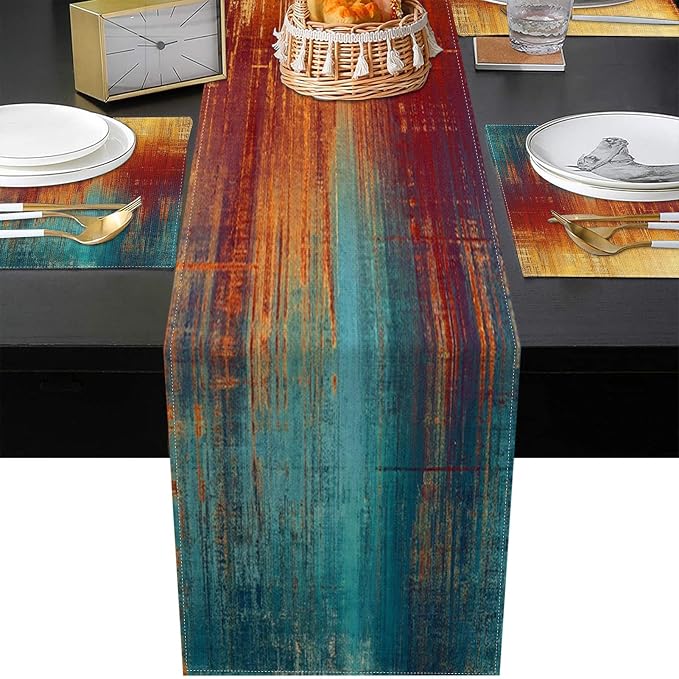 Emvency Table Runner and Placemats Set of 6, Abstract Vintage Rust | Painting - Image 5
