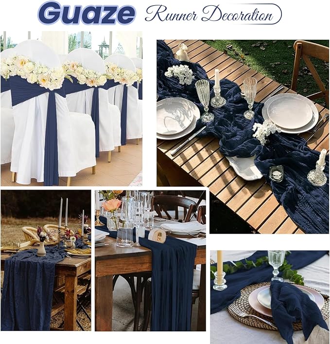 8 Pack Navy Blue Cheesecloth Table Runner 20 x 120 inch Gauze Table Runners 10 - Image 5