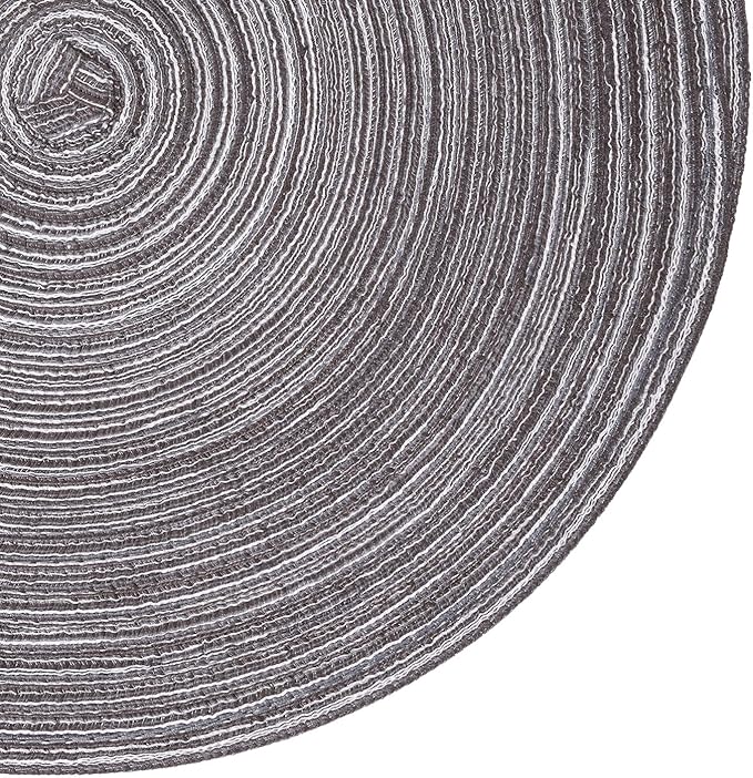 SHACOS Round Braided Placemats Set of 6 Round Table Mats 15 inch Cotton Washable for Holiday Party (Black Grey, 6)