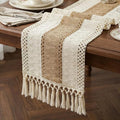 Burlap Boho Table Runner Macrame Brown 72in Farmhouse Woven Runner | Burlap by Xiomot