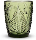 Vintage Green Drinking Glass, 10 oz Hand-Pressed Deep Textured Glass Cup by QELVIO