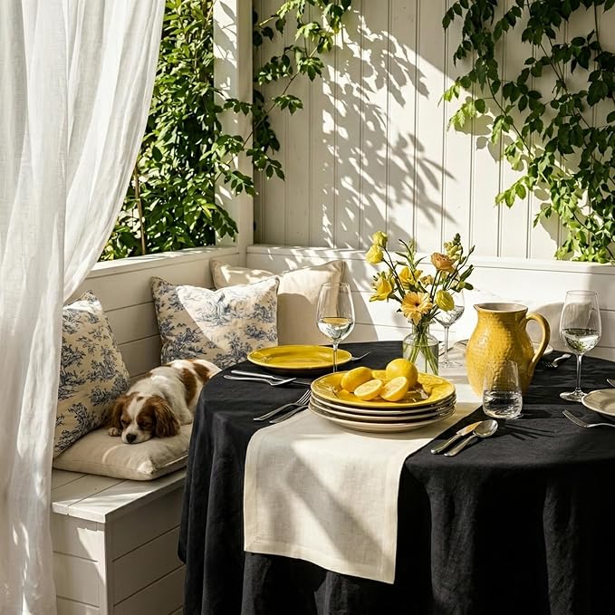 Solino Home 100% Linen Dining Table Runner Ivory Woven, Fete 14 x 72 in | Table - Image 4