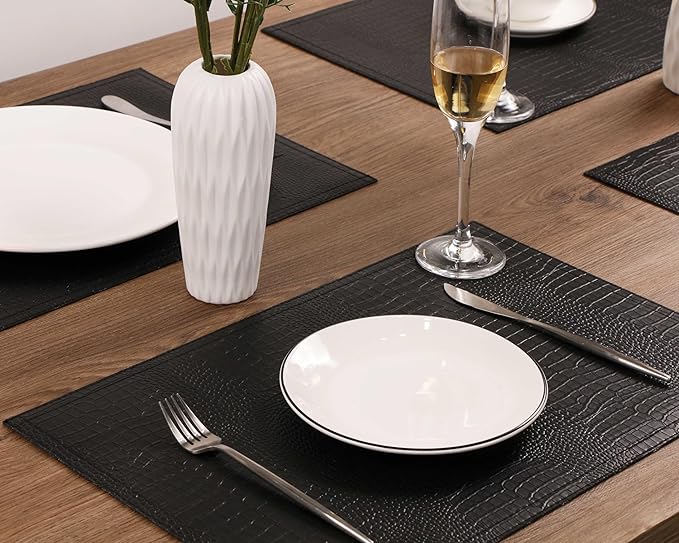 Jovono Faux Leather Hardboard Placemats, Set of 8 PU Table Mats, Easy to Clean, Heat & Stain Resistant for Office Conference Table, Dining Home Decor