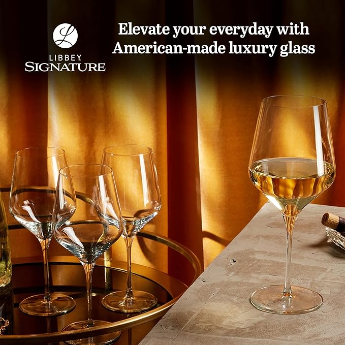 Libbey Signature White Wine Glasses Set of 4, Seamless Long Stem Wine Glasses for Wines and Cocktails, Tasteful Wine Glass Set for All Occasions.