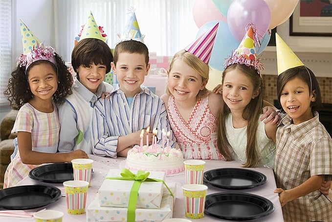 Black Plastic Plates For Party 10" Black Disposable Plates Heavy Duty 100 Pcs Plastic Dinnerware Sets Heavy Duty 350 GSM Disposable Dinnerware Set