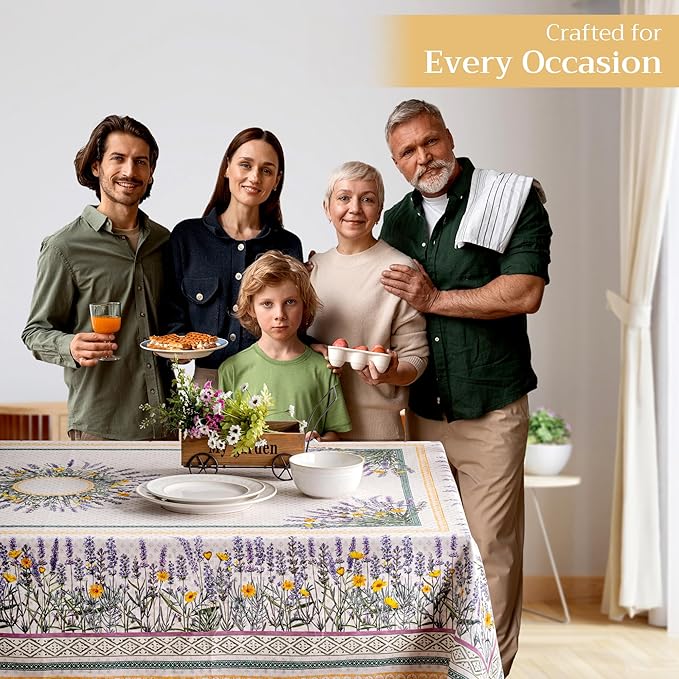 Maison d' Hermine Table Cloth Rectangle Table 100% Cotton 54 x 72 Inches Tablecloth Reusable Decorative for Dining Room Farmhouse Home Valentines Day Decorations Spring Summer - Fanny Lavender