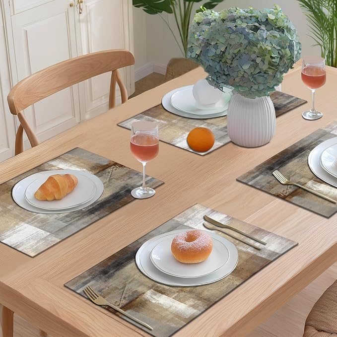 Beige and Gray Placemats Set of 4 Abstract Art Place Mats Indoor Modern Table Placemats Washable Wipeable Waterproof Heat Resistant Kitchen Place Mats for Dining Tables, 18 X 12 Inch