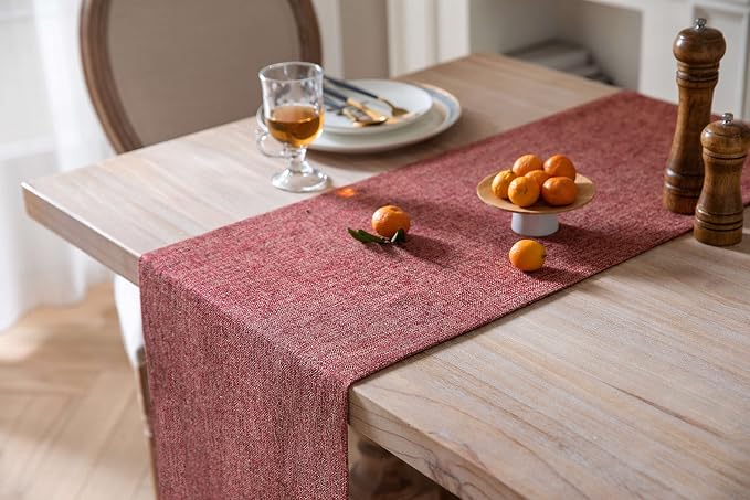 Burlap Style Farmhouse Table Runner, 14x36 Inches Red | Thick Durable Fabric - Image 4