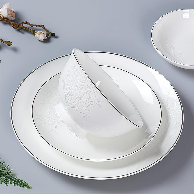 Fine Bone China Dinnerware Set,Porcelain&Ceramic Dinnerware Sets,Bone Stoneware&Ceramic Cookware Tableware Set Includes Dinner Plates|Spoons|Pasta Bowls|Soup Pot|Chopsticks (28PCS * 6-Person Set)