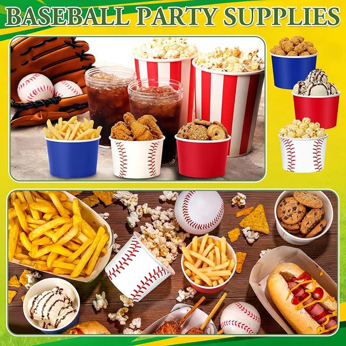 CHENGU 60 Pcs Baseball Snack Cups 9 oz Baseball Disposable Ice Cream Bowls - Image 4
