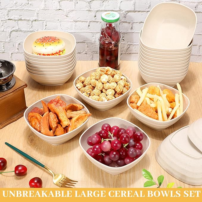 Gejoy 64 Pcs Unbreakable Cereal Reusable Wheat Straw Lightweight Bowls Microwave and Dishwasher Safe Soup Fiber Bowls for Kitchen Serving Salad Rice Snacks(Beige)
