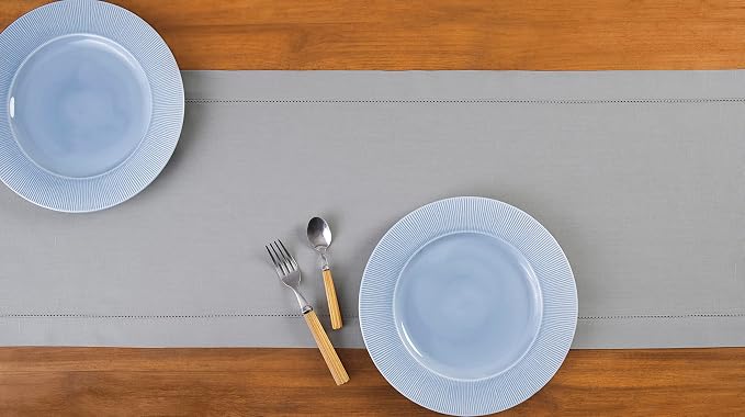 Solino Home Cotton Linen Dining Table Runner Light Grey Woven, 14 x 72 in | - Image 3
