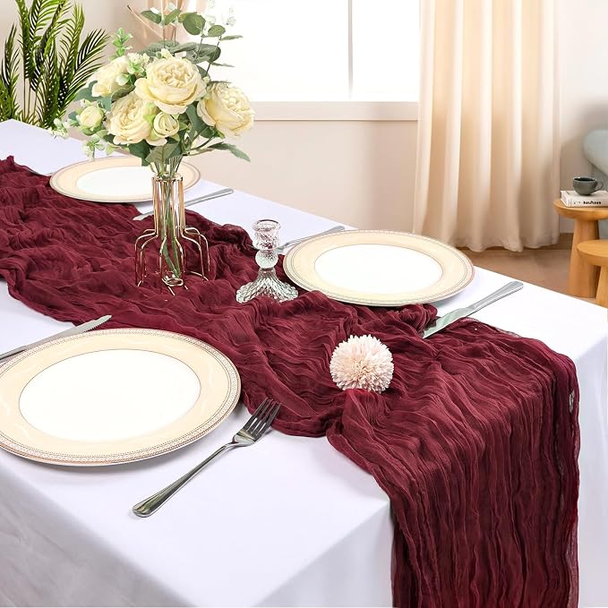 12 Pack 10Ft Burgundy Cheesecloth Table Runner 23 x 120 Inch | Gauze Rustic - Image 2