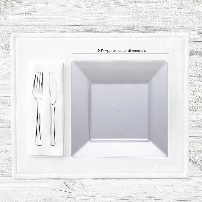 Smarty Had A Party 120 Elegant Disposable Plastic Dinnerware, 9.5" Heavy Duty Fancy Square Clear Plates for Parties and Events, Durable Supplies for All Occasions