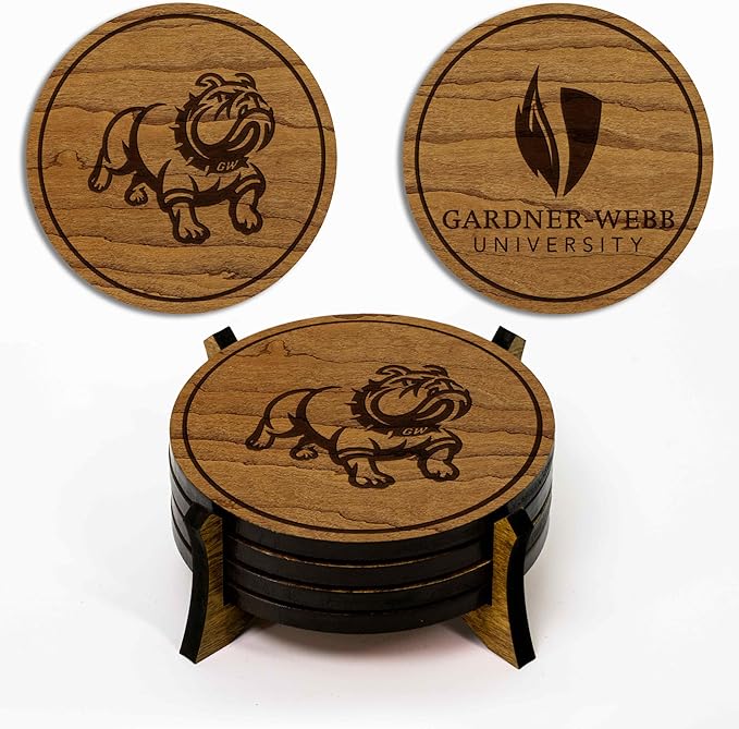 LazerEdge Gardner-Webb Bulldogs Wooden Coaster Set - Cherry Wood - Officially Licensed Product - 4-Pack