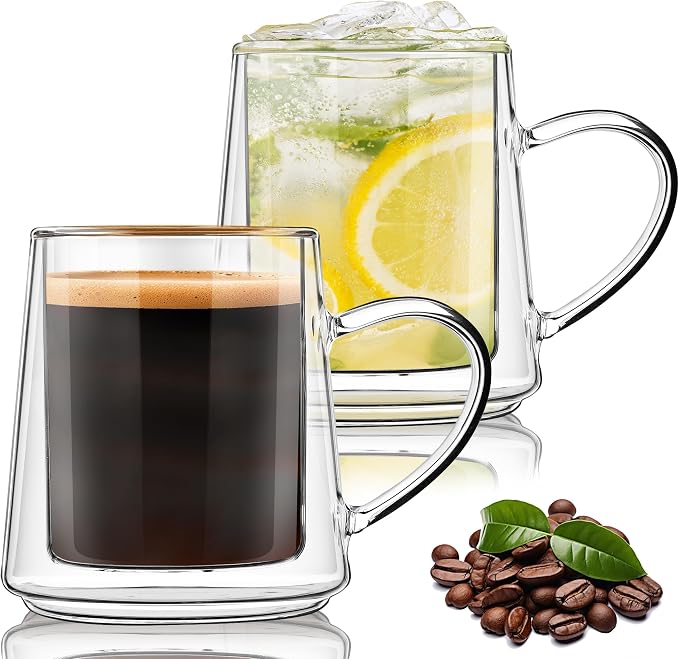 Joeyan 10.8oz Double Wall Glass Coffee Mugs Set of 2, Insulated Clear Glass by JoeyanHousehold