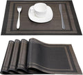 DACHUI Placemats Set of 6, Linen Look Woven Place Mats, Water Resistant, Heat Resistant, Washable, Durable Table Mats (Black Gold)
