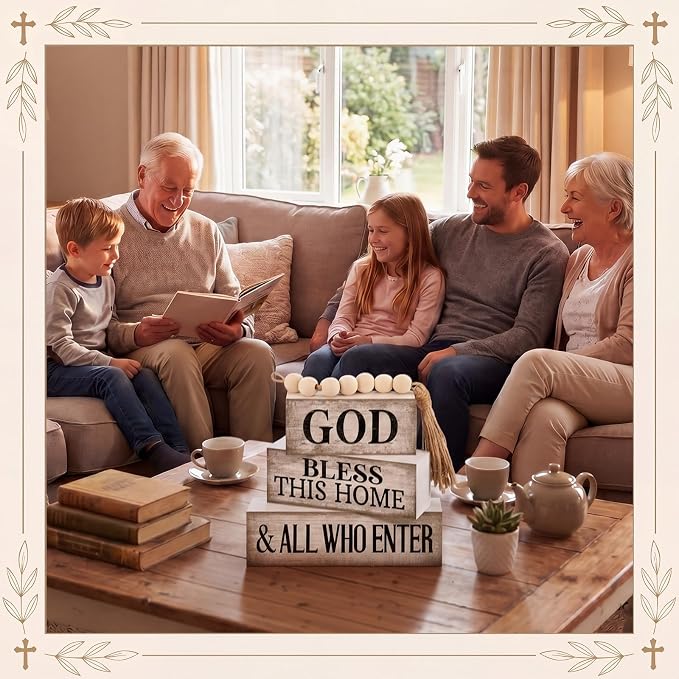 Moucuny 4 Pcs Christian Table Decor Rustic Wooden Block Sign Set - Image 3