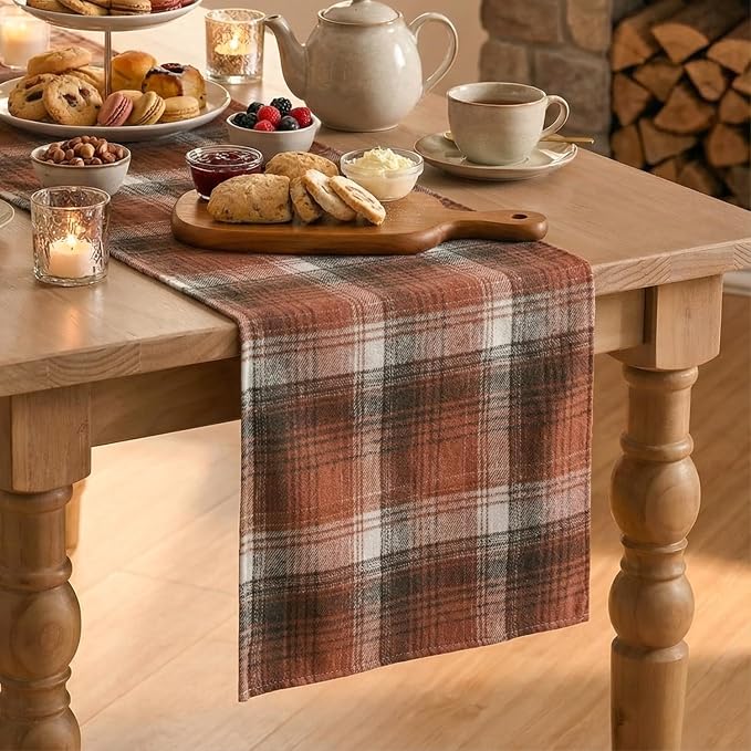 Artoid Mode Caramel Brown Farmhouse Plaid Fall Table Runner 13x72 Inch | - Image 6
