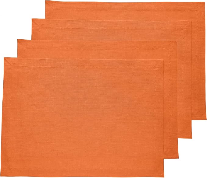 Solino Home Linen Placemats Set of 4 - Pumpkin Placemats 14 x 19 Inch - 100% Pure Linen Table Place Mats - Fete