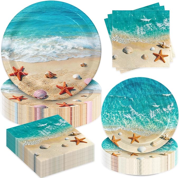 180Pcs Beach Ocean Party Plates and Napkins Set, Serves 60 | Under The Sea by Osonm