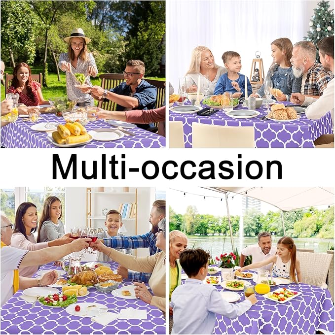 Smiry Rectangle Table Cloth, Waterproof Vinyl Tablecloth with Flannel Backing for Rectangle Tables, Wipeable Spillproof Plastic Tablecloths for Dining, Camping, Indoor and Outdoor, (54"x78", Lavender)