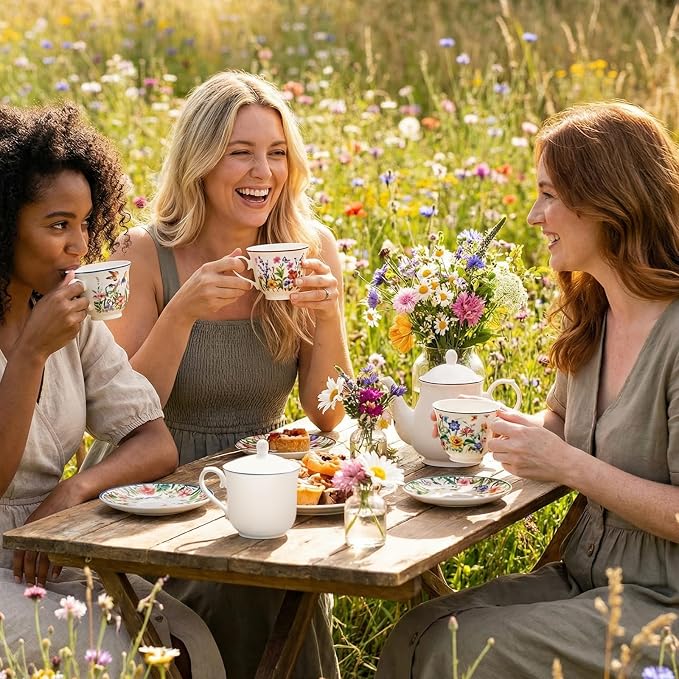 Tea Cups and Saucers, 8 OZ Wildflower Porcelain Tea Cup - Image 2