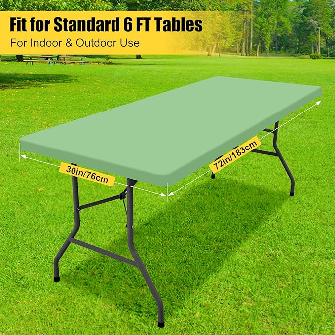 Smiry Rectangle Tablecloth, Elastic Fitted Flannel Backed Vinyl Tablecloths for 6ft Folding Tables, Waterproof Wipeable Table Covers for Indoor, Outdoor, Picnic and Camping (Sage Green, 30"x72")