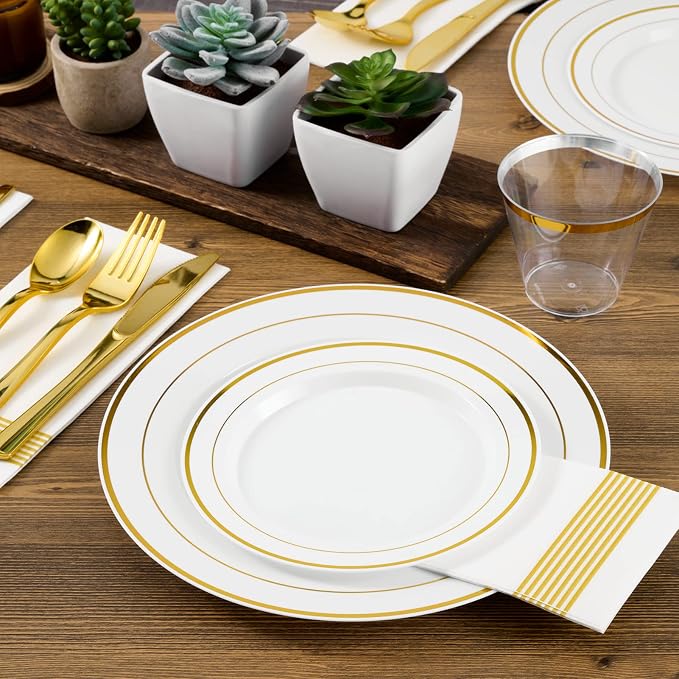 FOCUSLINE Gold Plastic Plates Set of 60, Disposable Plates - Image 3