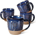 Artena Ceramic Coffee Mugs Set of 4, 16oz Embossed Large Latte Mugs Coffee Cups by Artena