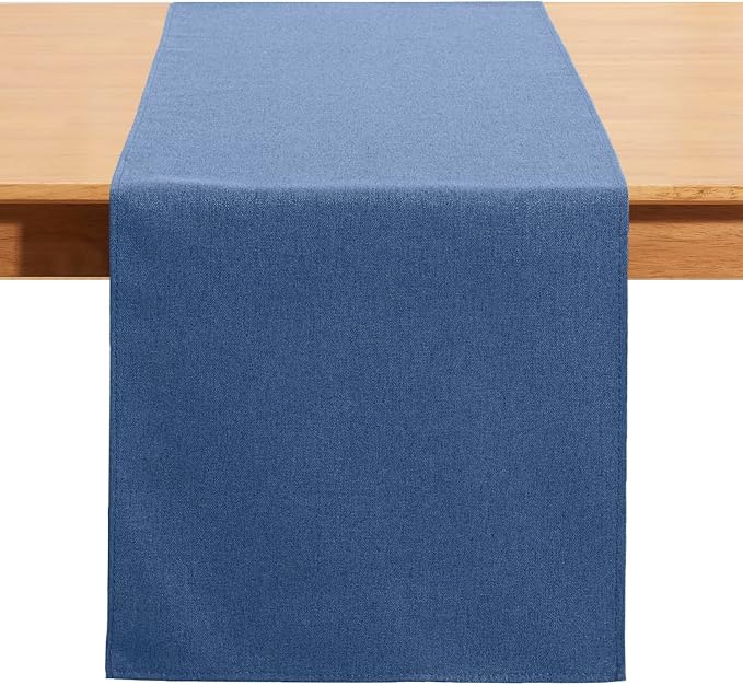 Vintage Blue Table Runner 13x108 Inches Long, Cotton Linen Farmhouse Style Seasonal Dresser Scarf for Kitchen Dining Coffee Table Parties Wedding Home Decor (13” x 108”, Vintage Blue)